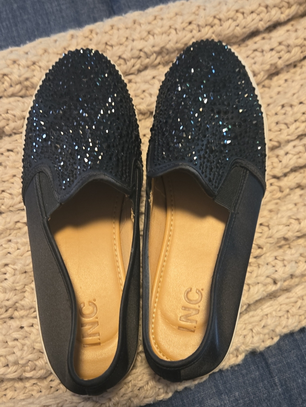 INC International Concepts BLACK Sequin Slip-On Loafers